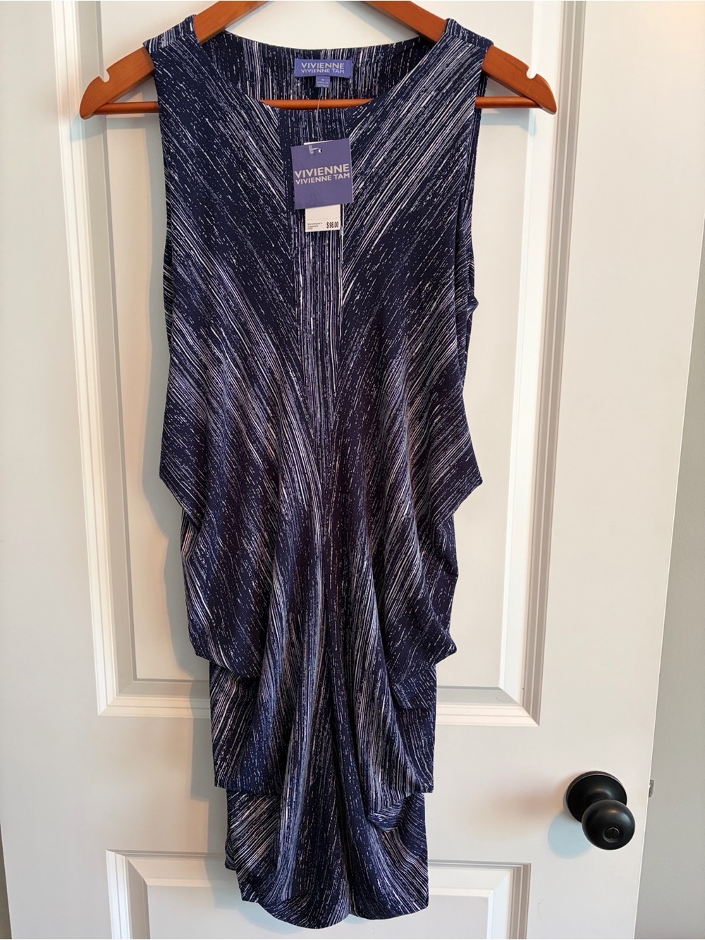Vivienne Tam NWT Navy with Ivory Draped Sleeveless Dress